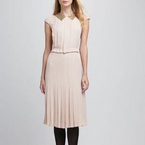 Tory Burch Pink Liv Pleated Embellished Silk Dress